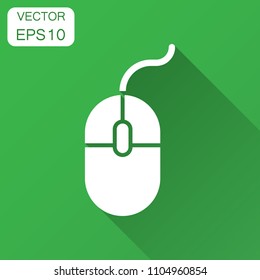 Computer Mouse icon. Vector illustration with long shadow. Business concept mouse cursor pictogram.
