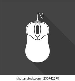 computer mouse icon - vector illustration with long shadow isolated on gray 