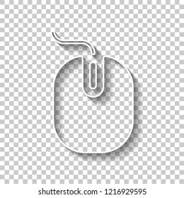 computer mouse icon. White outline sign with shadow on transparent background