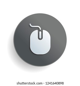 computer mouse icon. White paper symbol on gray round button with shadow