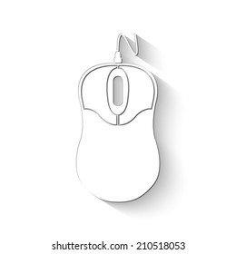 Computer mouse icon - white vector illustration with shadow