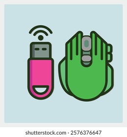 Computer Mouse Icon with Wireless USB Dongle Connectivity for Interface Use