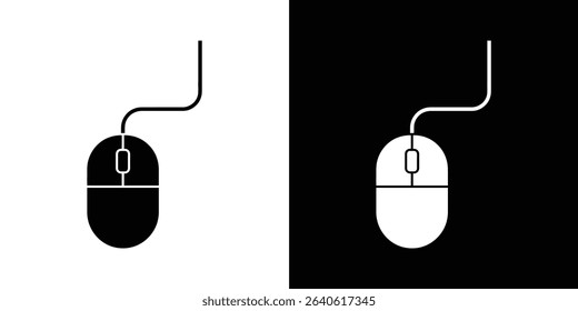 Computer mouse icons displayed in inverted colors, black on white and white on black. Visualizes technology, contrast, and design in a simple, effective graphic.