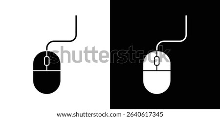 Computer mouse icons displayed in inverted colors, black on white and white on black. Visualizes technology, contrast, and design in a simple, effective graphic.