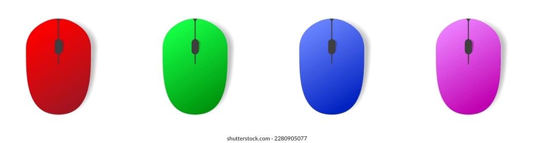 Vector de iconos del ratón del ordenador. Haga clic con el botón izquierdo y el botón derecho en el vector. Juego de iconos para presionar diferentes botones del ratón para el PC. Vector de icono de desplazamiento de la rueda del ratón. Icono del ratón para PC.