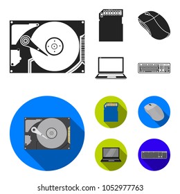 Computer mouse, laptop and other equipment. Personal computer set collection icons in black, flat style vector symbol stock illustration web.