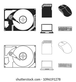 Computer mouse, laptop and other equipment. Personal computer set collection icons in black,outline style vector symbol stock illustration web.