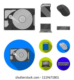 Computer mouse, laptop and other equipment. Personal computer set collection icons in monochrome,flat style vector symbol stock illustration web.