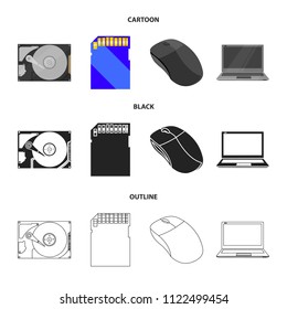 Computer mouse, laptop and other equipment. Personal computer set collection icons in cartoon,black,outline style vector symbol stock illustration web.