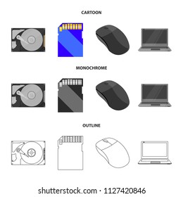 Computer mouse, laptop and other equipment. Personal computer set collection icons in cartoon,outline,monochrome style vector symbol stock illustration web.