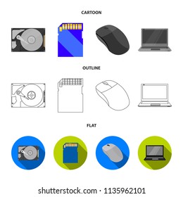 Computer mouse, laptop and other equipment. Personal computer set collection icons in cartoon,outline,flat style vector symbol stock illustration web.