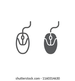 Computer mouse line and glyph icon, electronic and device, pc mouse sign, vector graphics, a linear pattern on a white background, eps 10.