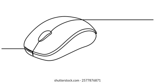 Computer Mouse line icon, Drawn continuous one line computer mouse logo. Vector illustration, Computer Mouse Black Stroke Linear Icon, Mouse computer one continuous single line art drawing. Minimal. 