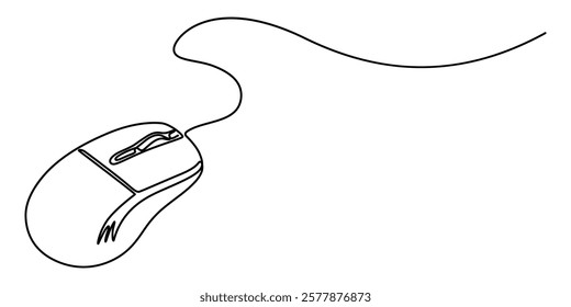 Computer Mouse line icon, Drawn continuous one line computer mouse logo. Vector illustration, Computer Mouse Black Stroke Linear Icon, Mouse computer one continuous single line art drawing. Minimal. 