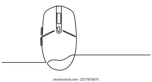 Computer Mouse line icon, Drawn continuous one line computer mouse logo. Vector illustration, Computer Mouse Black Stroke Linear Icon, Mouse computer one continuous single line art drawing. Minimal. 