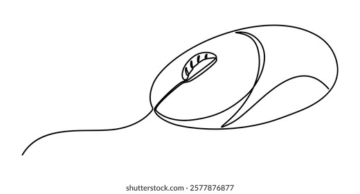 Computer Mouse line icon, Drawn continuous one line computer mouse logo. Vector illustration, Computer Mouse Black Stroke Linear Icon, Mouse computer one continuous single line art drawing. Minimal. 