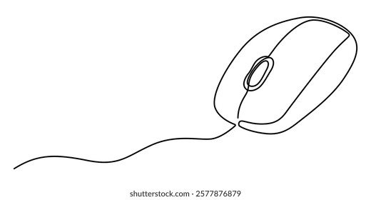 Computer Mouse line icon, Drawn continuous one line computer mouse logo. Vector illustration, Computer Mouse Black Stroke Linear Icon, Mouse computer one continuous single line art drawing. Minimal. 