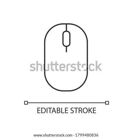 Computer mouse linear icon. Click to scroll. Browse internet. Optical technology for laptop. Thin line customizable illustration. Contour symbol. Vector isolated outline drawing. Editable stroke