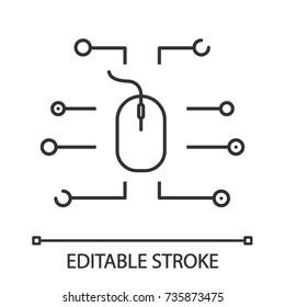 Computer mouse linear icon. Thin line illustration. Digital management. Computer hardware. Contour symbol. Vector isolated outline drawing. Editable stroke