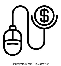 Icono de préstamo del ratón de ordenador. Contorno a icono vectorial de préstamo de mouse de ordenador para diseño web aislado en fondo blanco