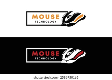 Computer mouse logo design template with cable square icon