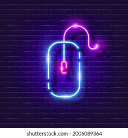 Computer mouse neon sign. Computer Hardware Glowing Icon. Vector illustration for design. Office concept.