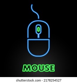 computer mouse neon sign, modern glowing banner design, colorful modern design trends on black background. Vector illustration.