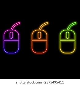 Computer mouse neon sign. Shiny computer hardware icon. Vector illustration for design. Office concept..