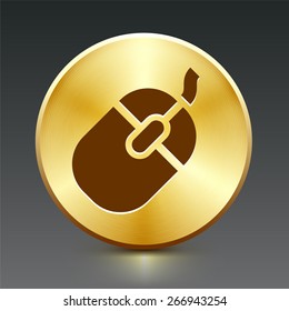 Computer Mouse on Gold Round Button