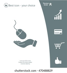 Computer mouse on hand icon, vector illustration. Flat design style