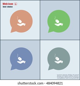 Computer mouse on hand icon, vector illustration. Flat design style