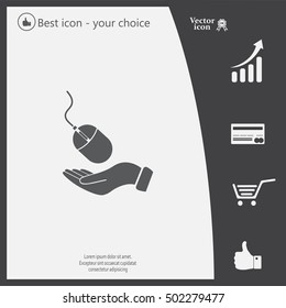 Computer mouse on hand icon, vector illustration. Flat design style