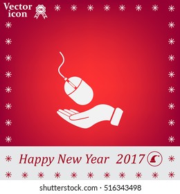 Computer mouse on hand icon, vector illustration. Flat design style