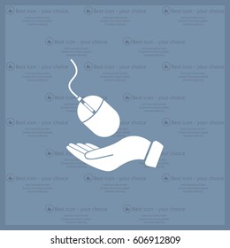 Computer mouse on hand icon, vector illustration. Flat design style