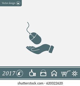 Computer mouse on hand icon, vector illustration. Flat design style