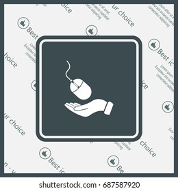 Computer mouse on hand icon, vector illustration. Flat design style