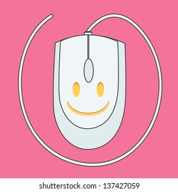 Computer mouse on pink background. Vector design.