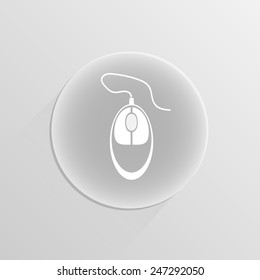Computer mouse on a white button with shadow