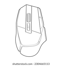 Computer mouse outline drawing vector, Computer Mouse in a sketch style, Computer Mouse training template outline, vector Illustration.