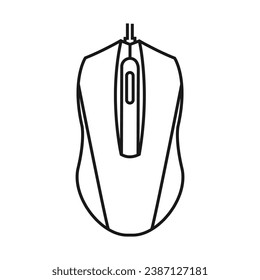 Computer mouse in outline style isolated on white background. Personal computer symbol stock vector illustration.