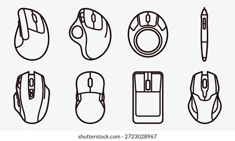 Ratón de la computadora y los iconos del arte de la línea de la pluma para el Diseño gráfico diversos estilos incluidos