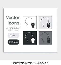 Computer mouse placed on web page template flat vector icon.