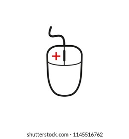 Computer mouse with the plus. Vector illustration. Flat design.