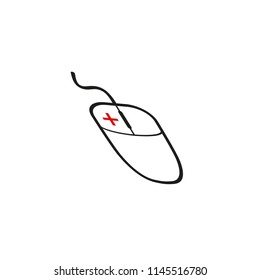 Computer mouse with the plus. Vector illustration. Flat design.