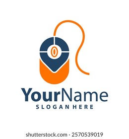 Computer Mouse with point logo design vector illustration. Mouse logo concept template
