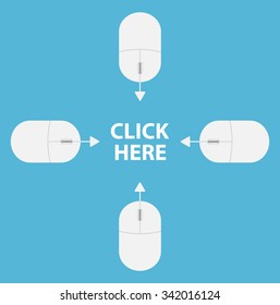 Computer mouse pointing to click here text