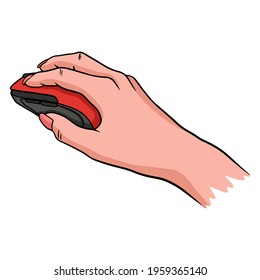 Computer mouse. Required to control your computer. Computer mouse in hand. Cartoon style. Illustration for design and decoration.