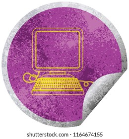 computer with mouse and screen circular peeling sticker