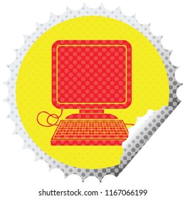 computer with mouse and screen circular peeling sticker