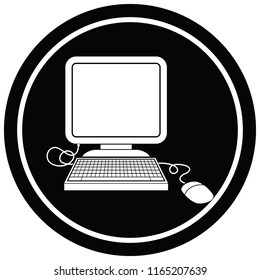 computer with mouse and screen circular symbol